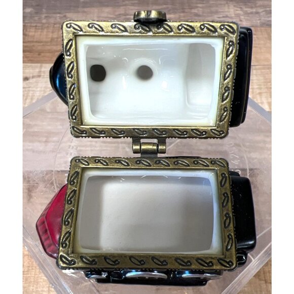 Ceramic Train Engine Trinket Box With Gold Accents & Hinged Lid - Picture 4 of 6